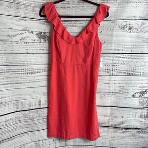 Old Navy Dress Womens Sz S ruffle sleeveless v neck linen blend mini coral color